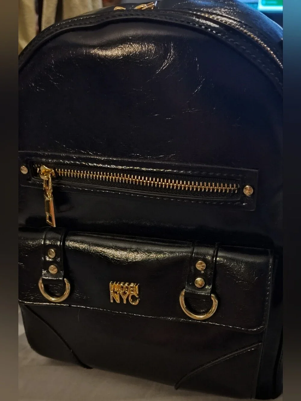 NWT! Black Embossed Patent Mini Backpack